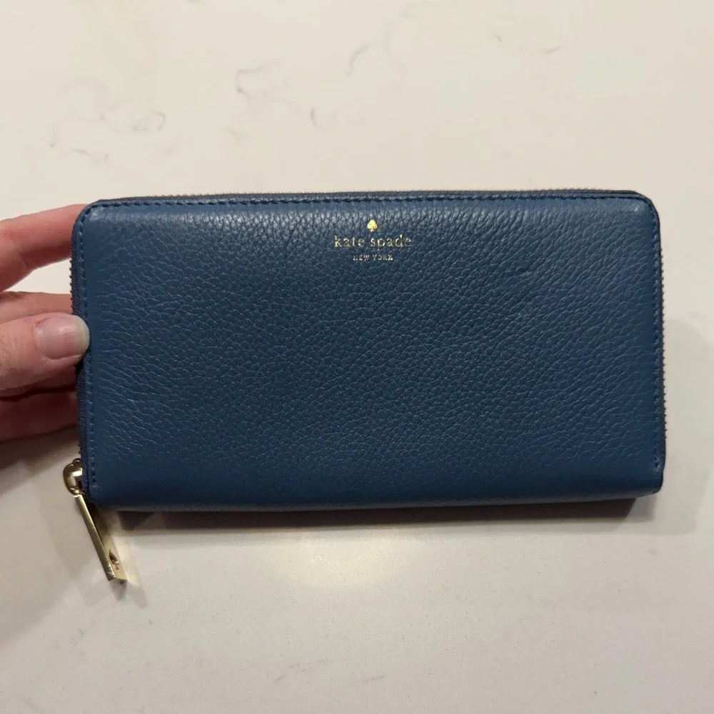 Kate Spade Blue Leather Zippy Wallet